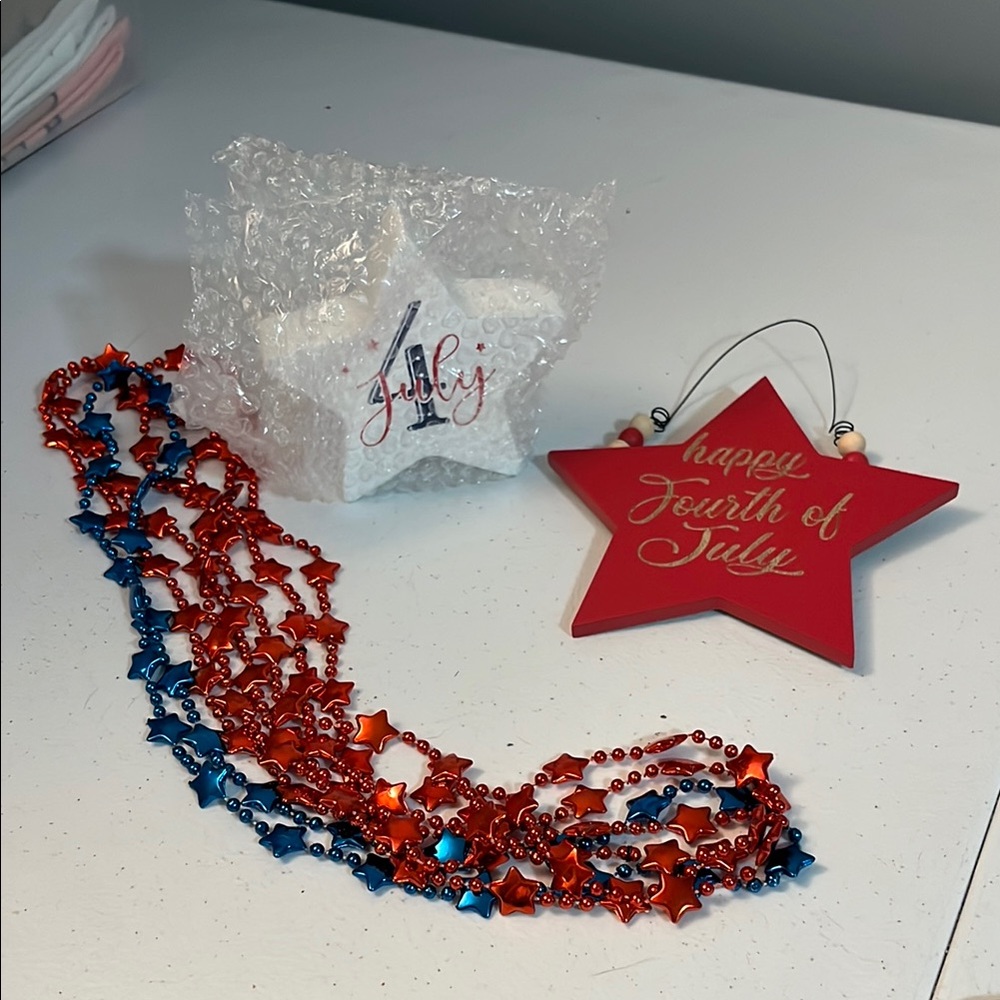 Red and Blue Star Decor set and 4 Beaded Necklaces